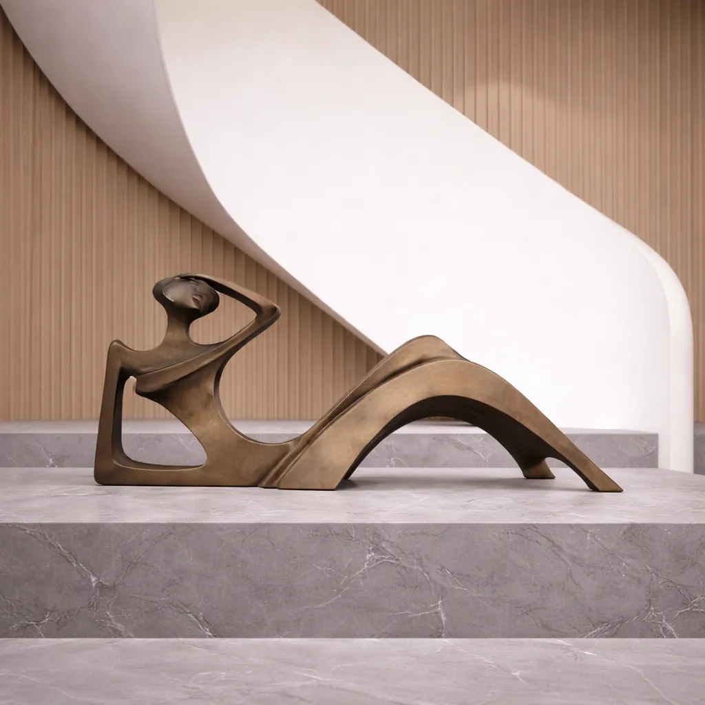Reclining bronze figure in modern interior.webp