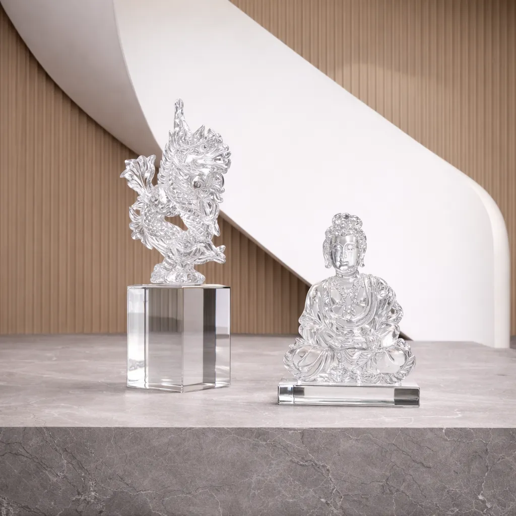 Crystal dragon and Buddha figurines.webp