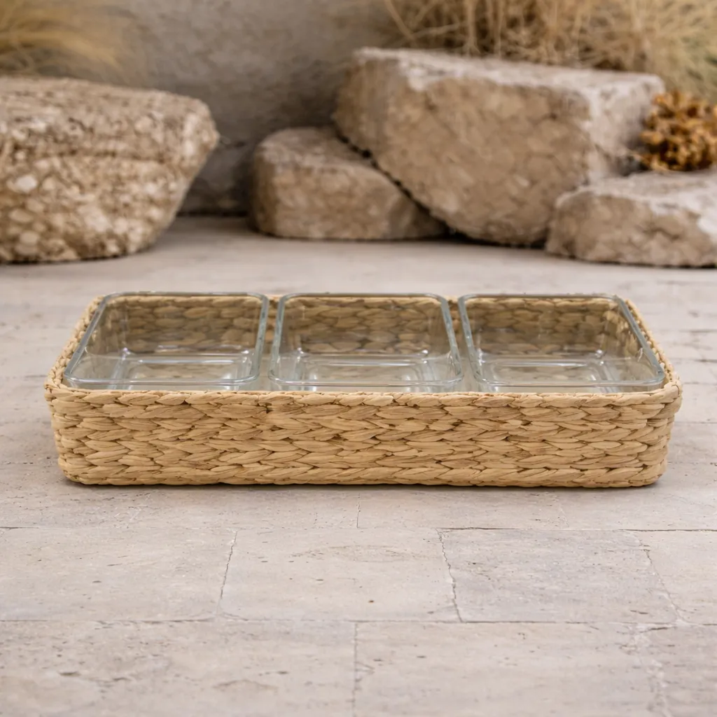 Seagrass tray with glass containers.webp