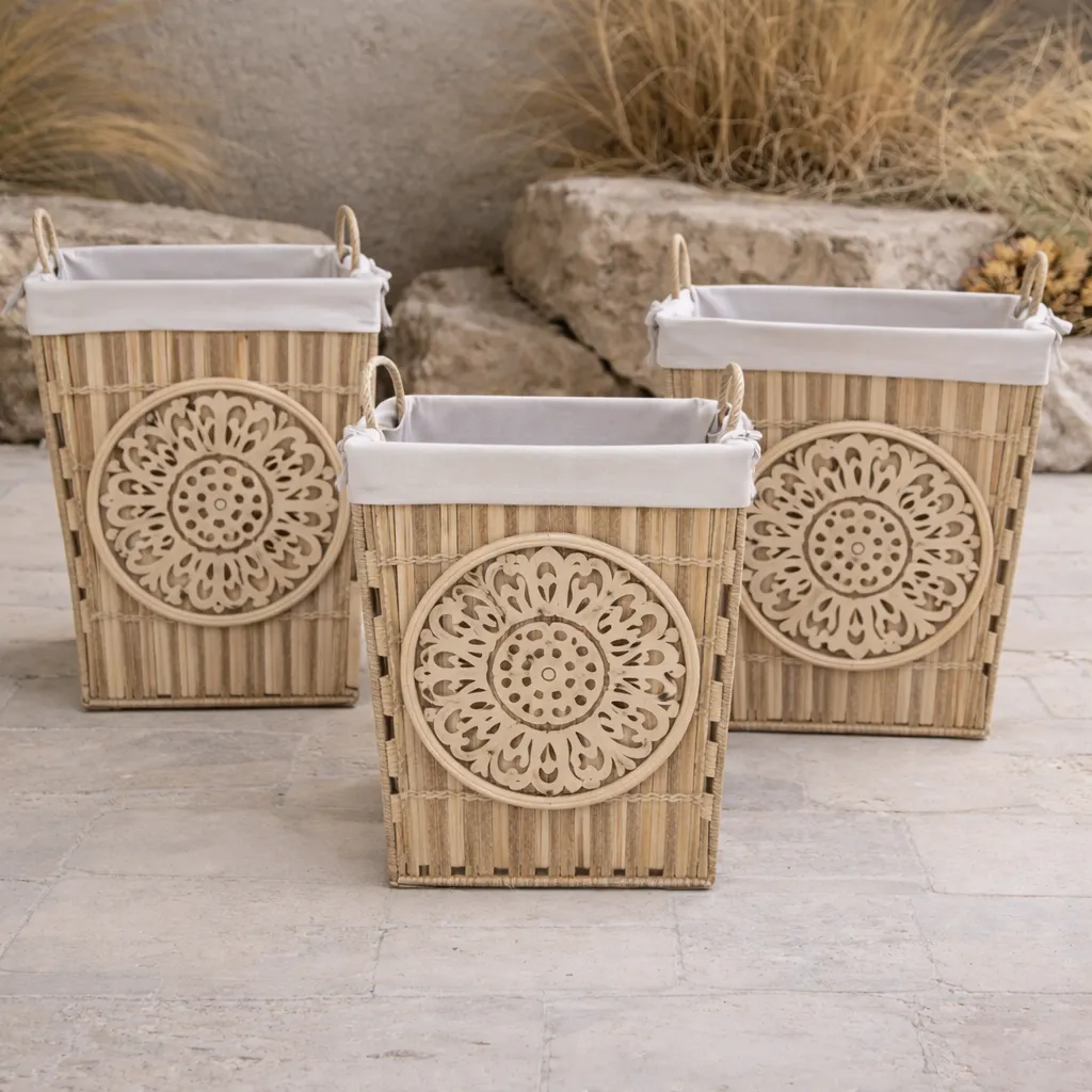 Natural wicker baskets in tranquil setting.webp