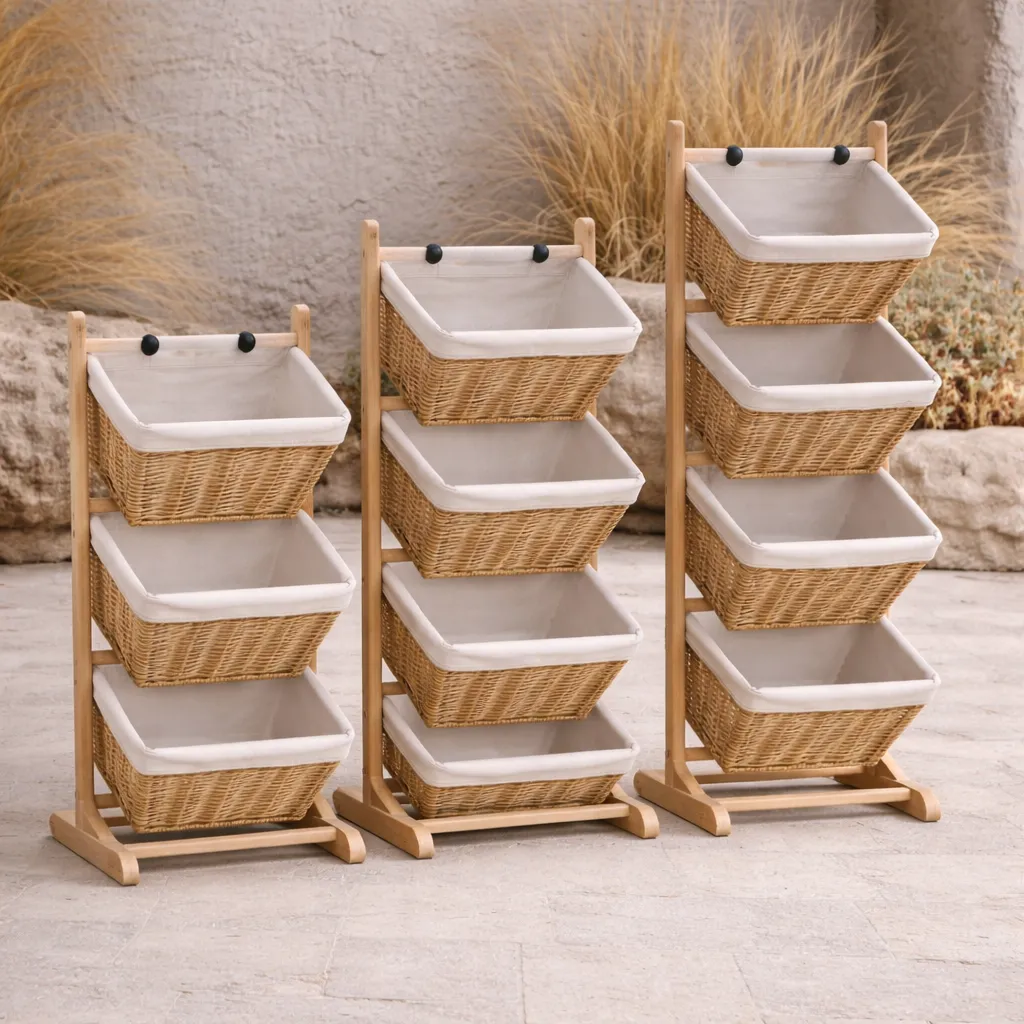 Wicker storage units on stone patio.webp