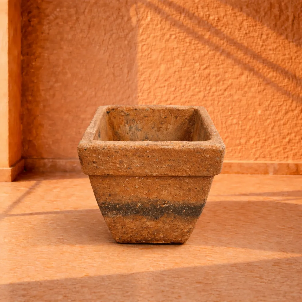 Rustic Stone Finish Square Planter.webp