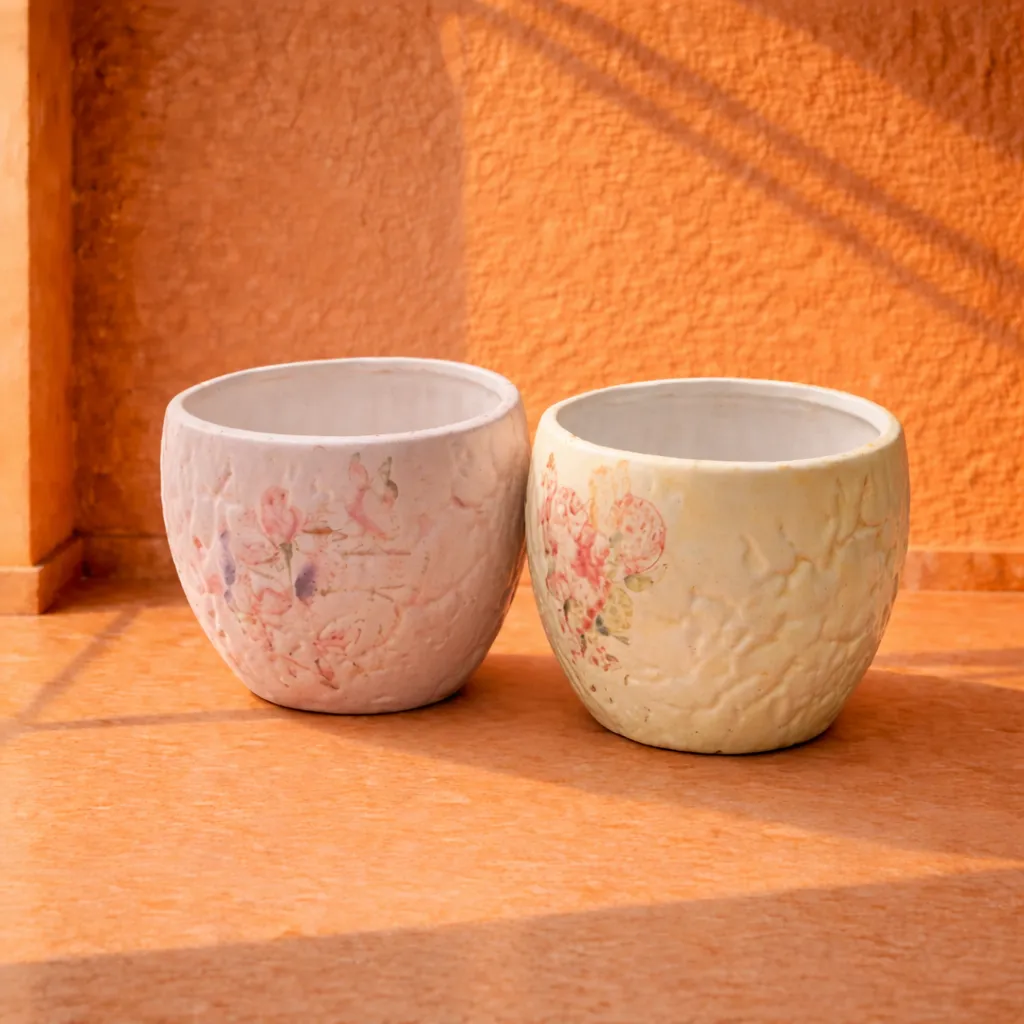 Textured Floral Ceramic Planter Set.webp