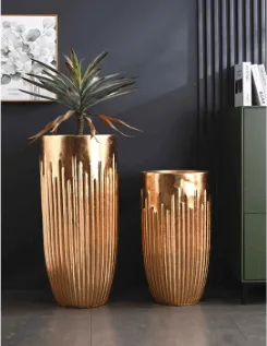 Ribbed Gold Luxury Floor Vase..webp