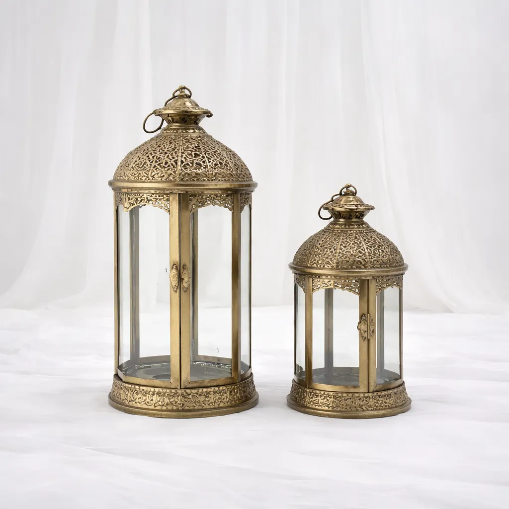 [MI-534] Antique Brass Twin Lantern Set