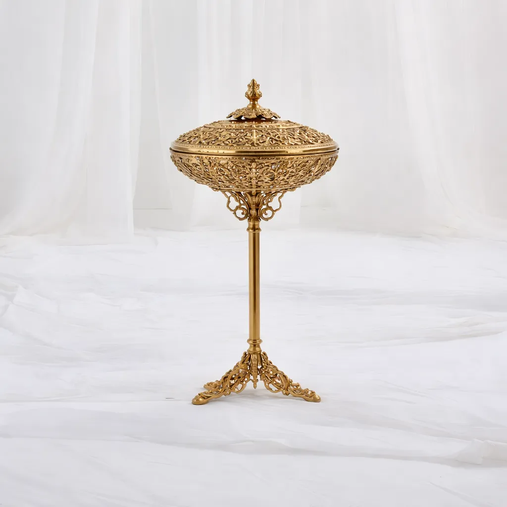 [MI-544] Ornate Brass Pedestal Bowl Display