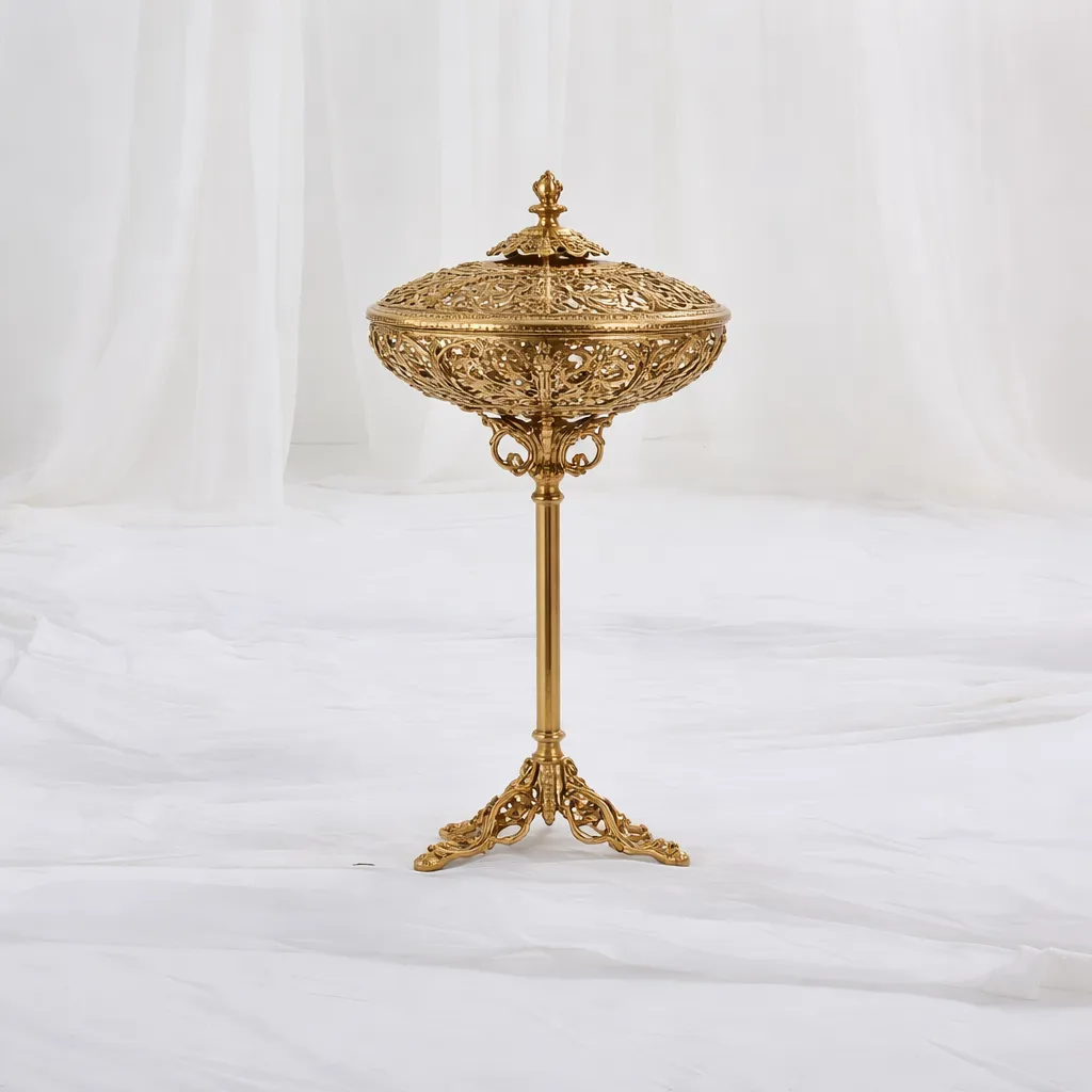 [MI-545] Ornate Brass Pedestal Bowl with Filigree