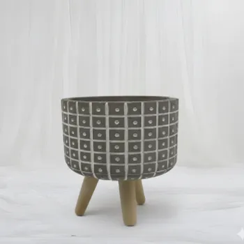 [P-1101] Modern Tribal Etched Tripod Planter