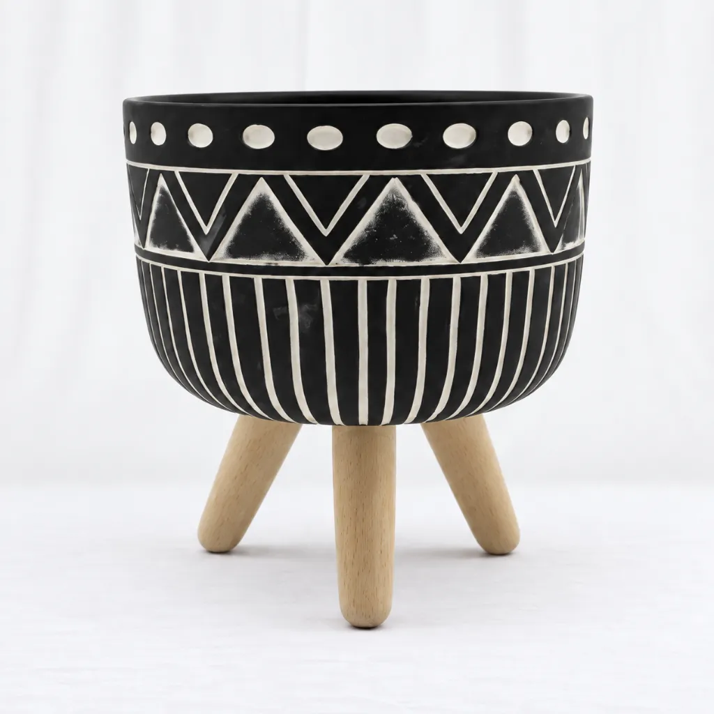 Modern Tribal Etched Tripod Planter