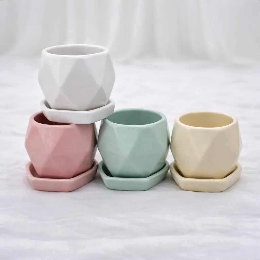 [P-1106] Pastel Geometric Ceramic Planters