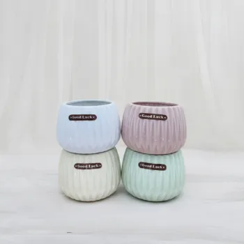 [P-1107] Pastel Ribbed Ceramic Succulent Planters