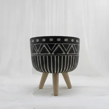 [P-1114] Tribal Etched Ceramic Planter