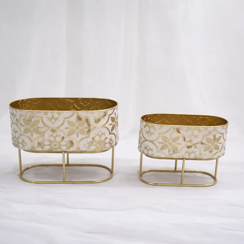 [P-1158] Moroccan Gold Planter Set