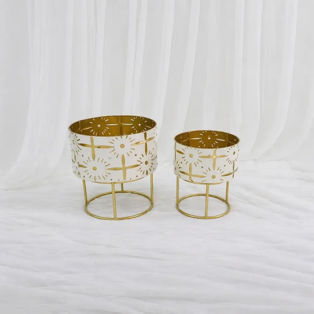[P-1160] Classic Gold Round Planters with Stand