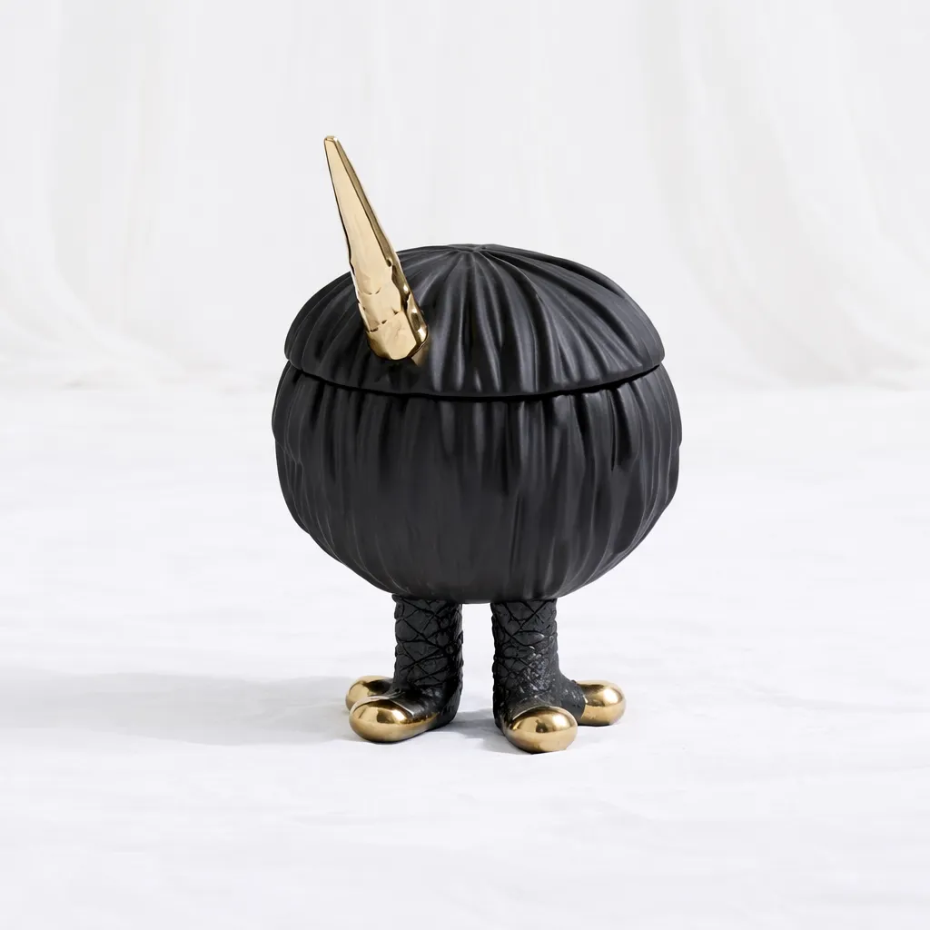 Noir Gilded Lidded Decorative Vessel