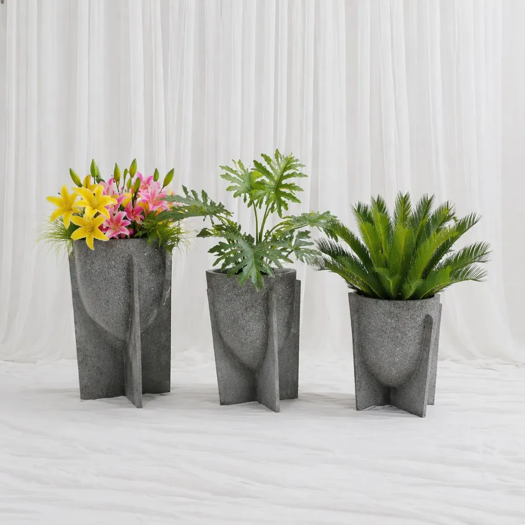Modern Sculptural Concrete Planter Set