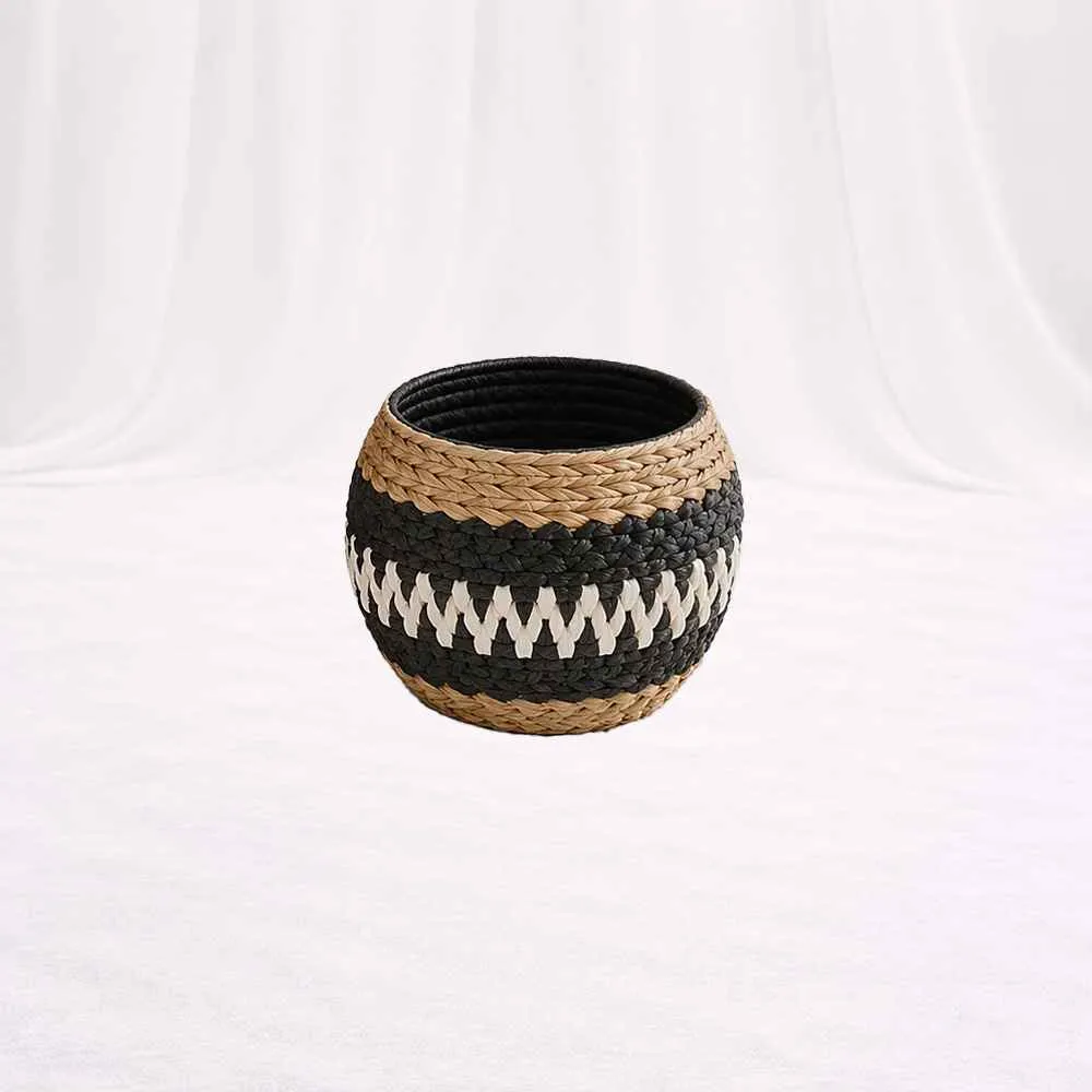 Black & Natural Pattern Woven Basket