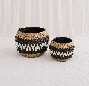 Black & Natural Pattern Woven Basket