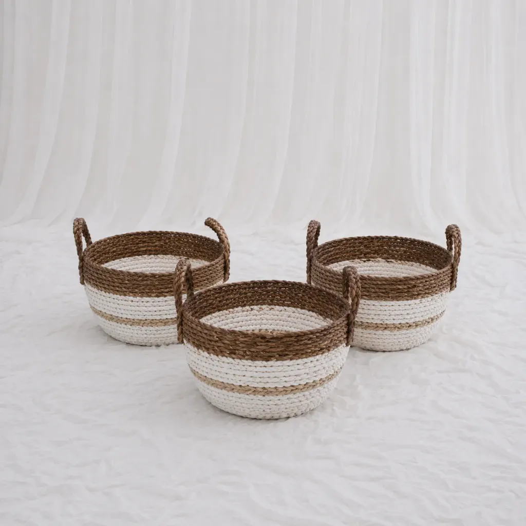 [RB-407-S] Natural Stripe Woven Basket (S)