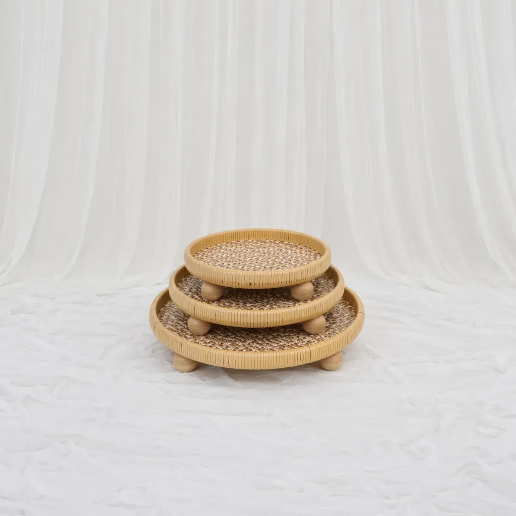 [RB-398-S] Classic Cane Round Tray (S)