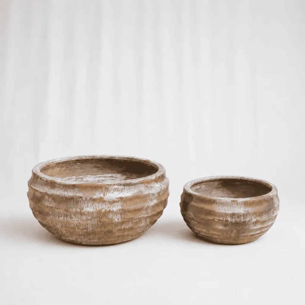 [P-1415-M] Rustic Ribbed Bowl (M: 35*35*19*)